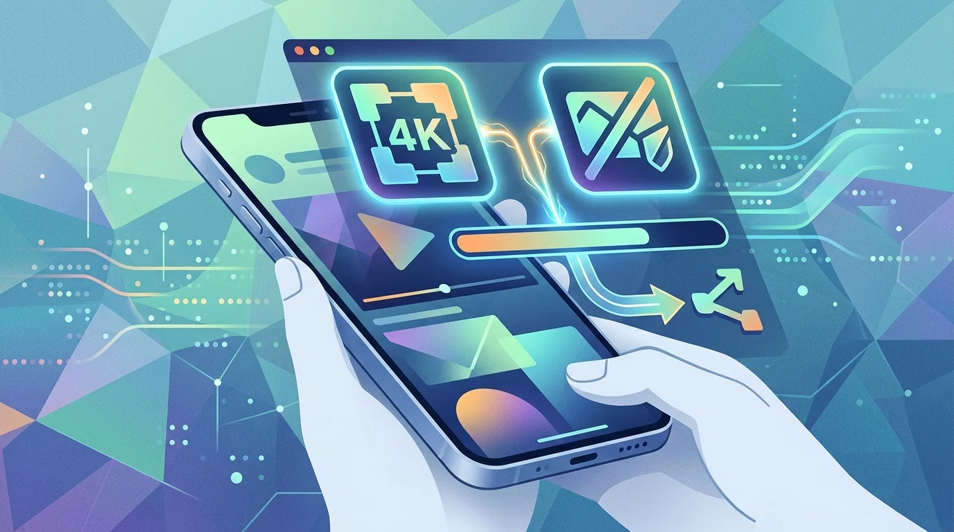 Graphic representation of high-quality mobile video export features.