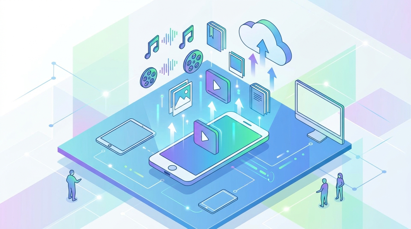 Icons representing different types of mobile data usage like video and cloud backups.