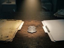 A conceptual image representing two eras of federal investigation files on a desk.
