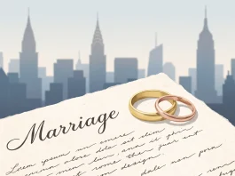 Conceptual illustration of wedding rings and a movie script representing the film .