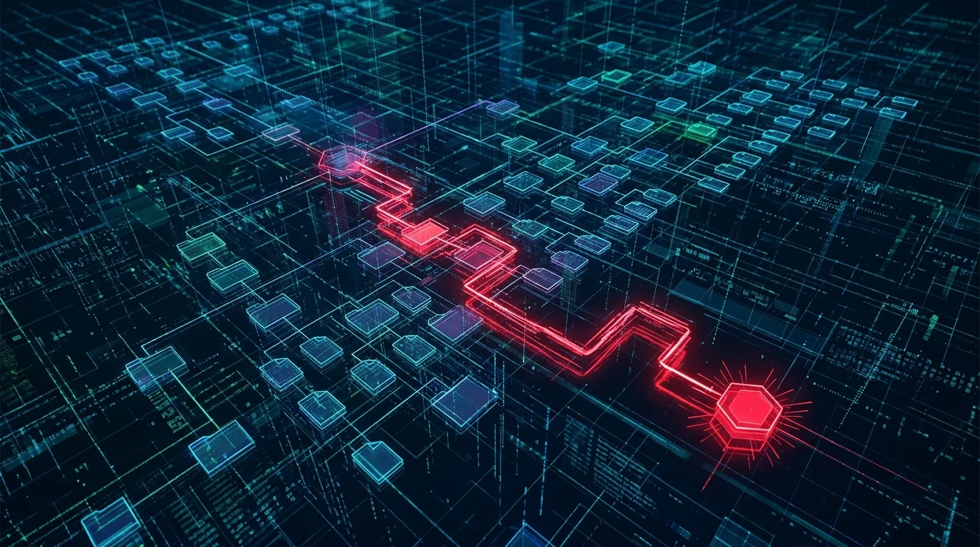 Abstract visualization of a path traversal vulnerability in a computer directory.
