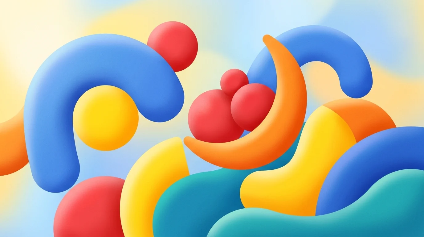 Abstract colorful shapes suggesting a preschool-friendly animated aesthetic.