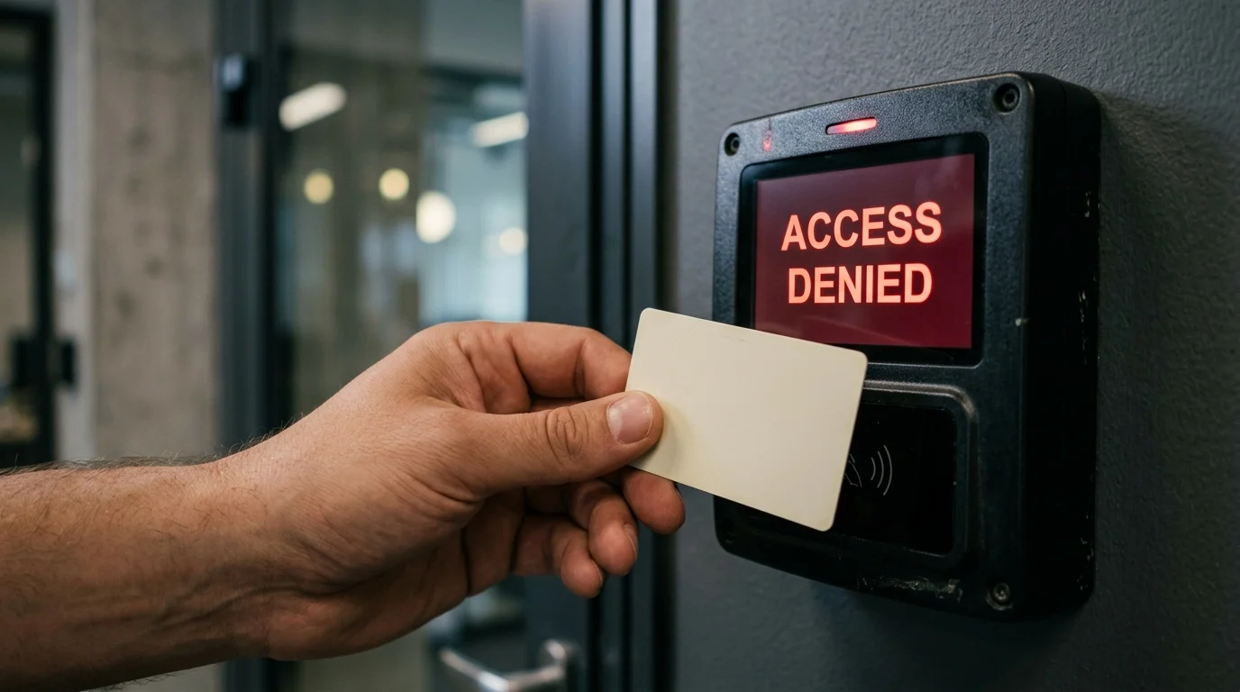 A digital screen displaying an access denied notification for a press credential.