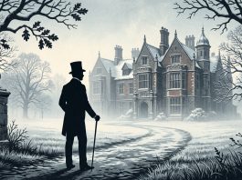 Conceptual silhouette of a Regency-era gentleman in front of a grand English estate.