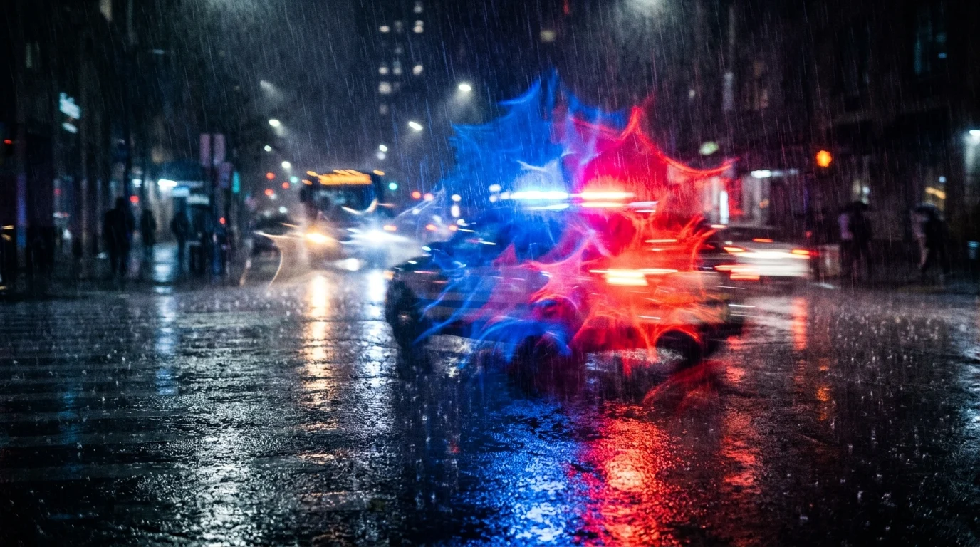 Abstract red and blue emergency lights representing a police and fire department crossover.