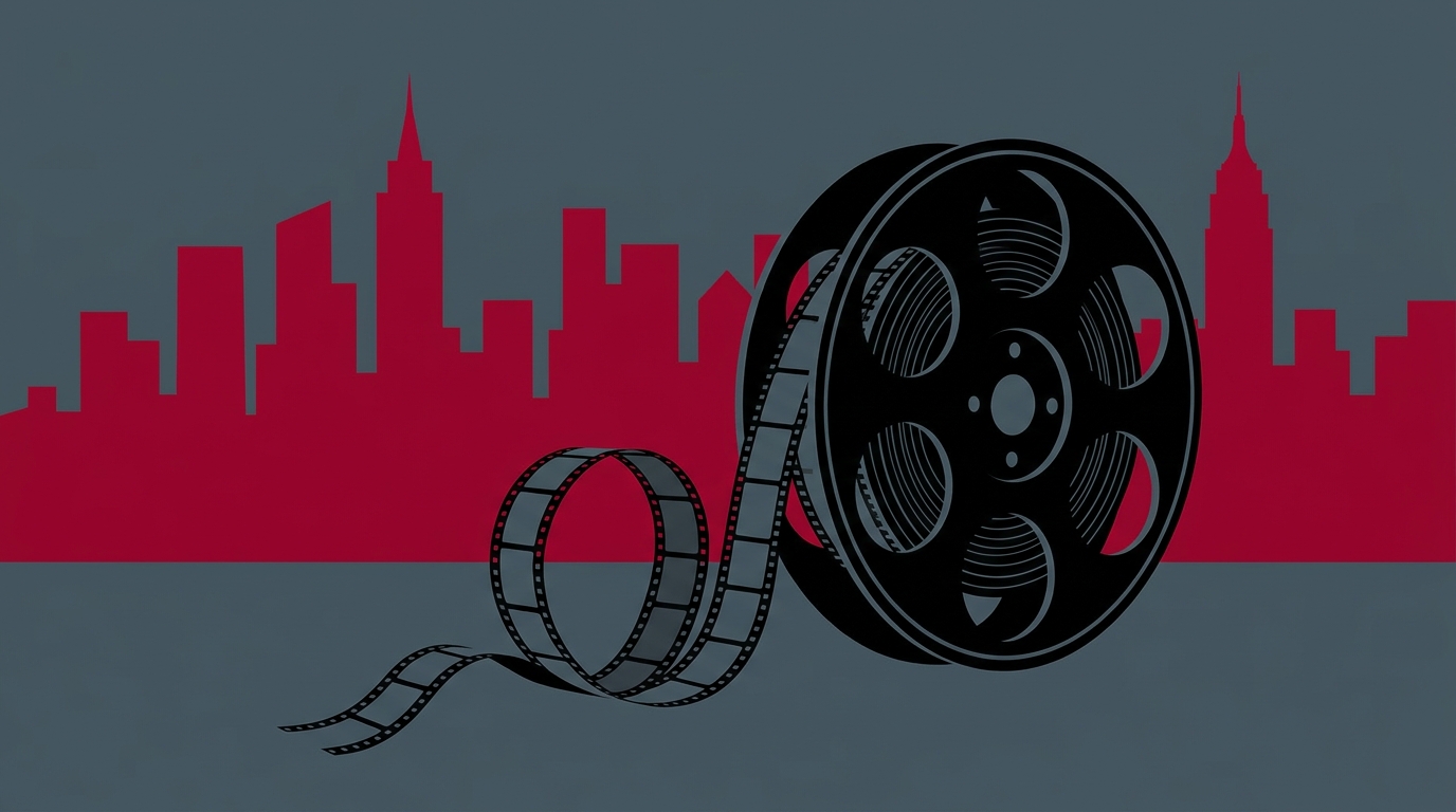 A minimalist graphic of a film strip ending.
