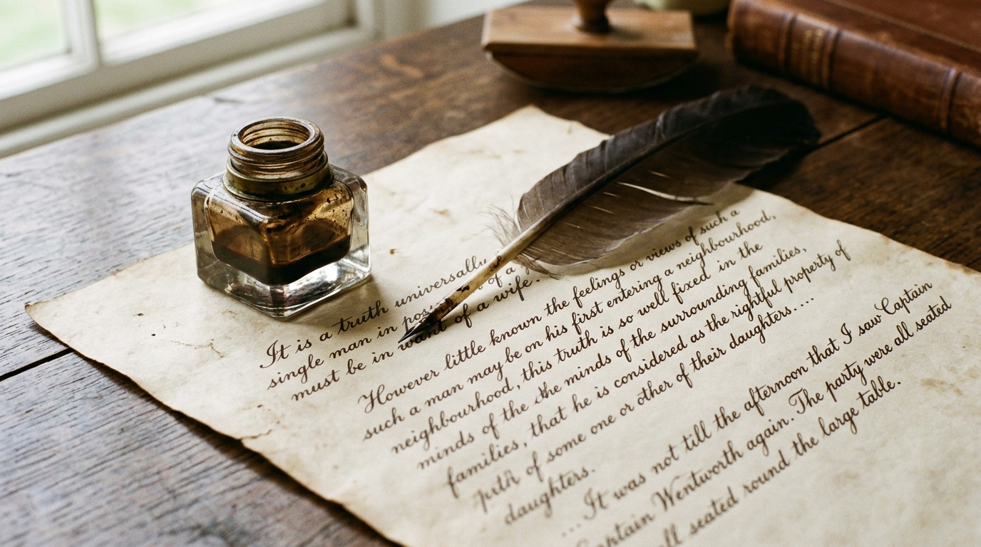 A quill and inkwell on a handwritten letter.