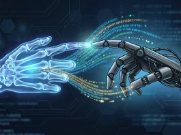 XDOF Nears $1.2 Billion Valuation in Fast-Tracked Series B Round Conceptual illustration of human motion data being transferred to a robotic system.