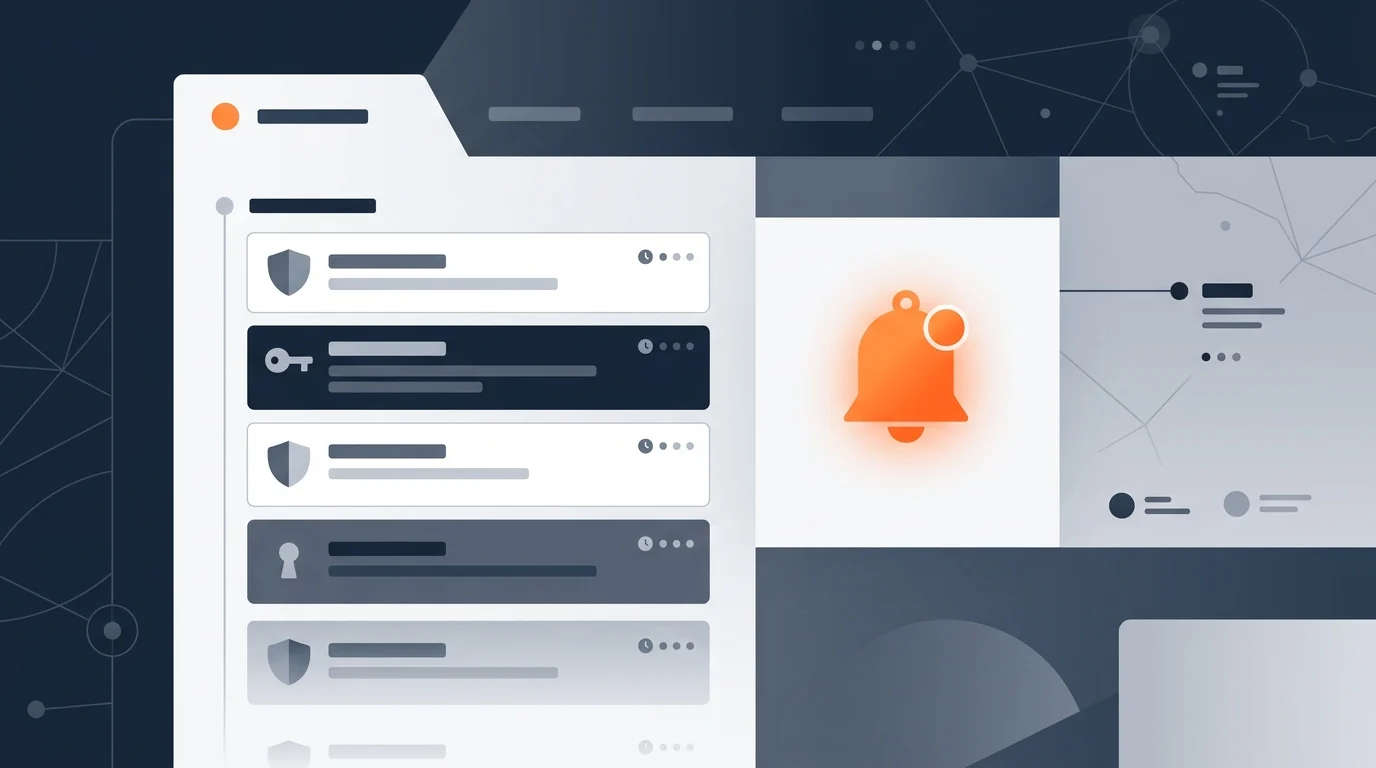 A minimalist security dashboard showing system logs and alerts.