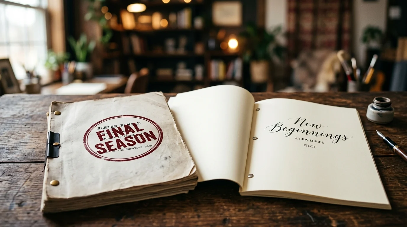 A closed script and a new script representing the end of one series and the start of another.