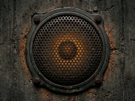 A glowing speaker grill in a concrete bunker wall representing the Algorithm's mysterious voice.