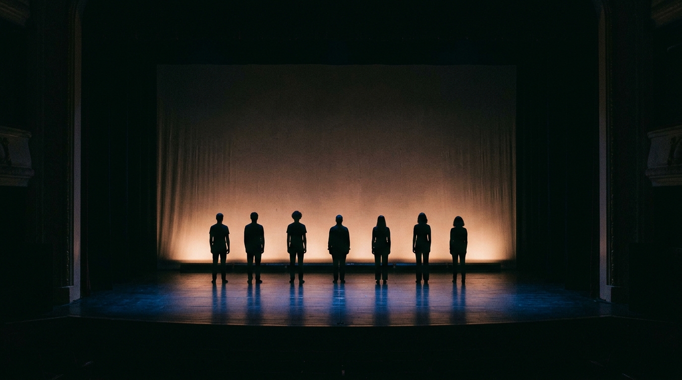 Silhouettes of anonymous silhouettes on a dark stage.