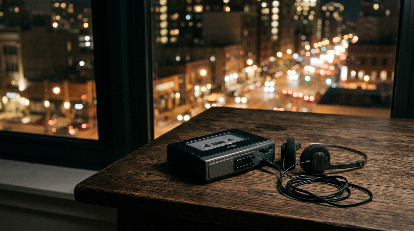 Conceptual image of 1990s audio equipment representing the music focus of the new series.