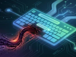 Conceptual digital art of a computer interface being compromised by a data stream.