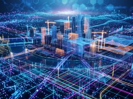 A conceptual 3D digital wireframe representing spatial intelligence and world modeling.