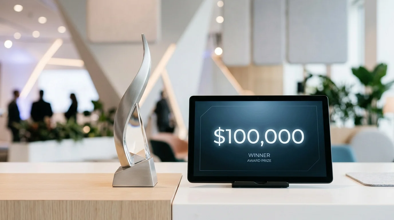 A conceptual graphic representing a $100,000 startup competition prize.