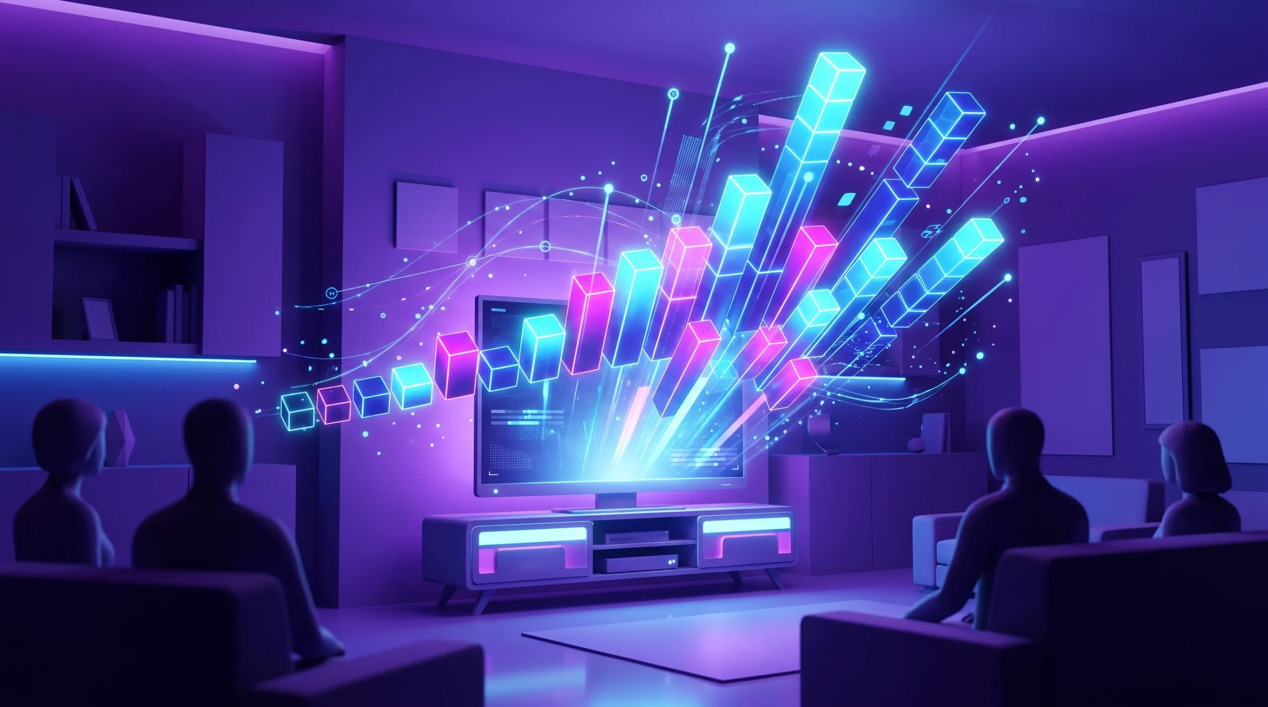 streaming-dominance-data-visual Abstract 3D bar graphs rising from a television screen representing streaming growth.
