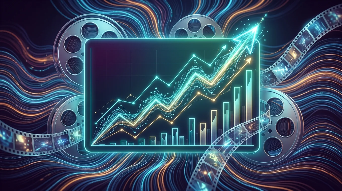 A conceptual visualization of streaming subscriber growth metrics and cinematic elements.