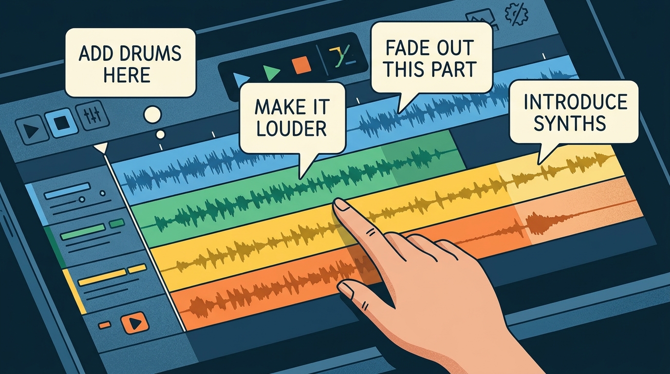 Conceptual AI music editing interface