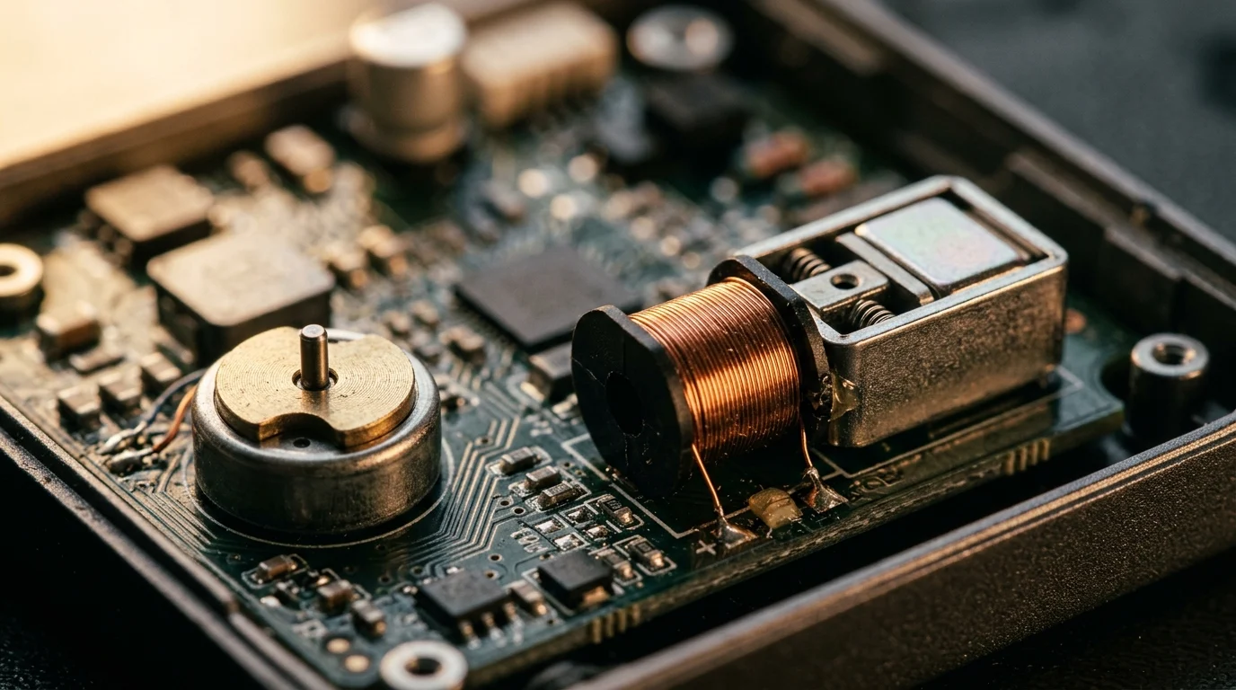 Close-up of internal electronic haptic components.