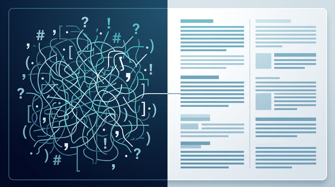 A side-by-side comparison of complex and simplified text structures.