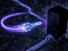 A conceptual representation of a digital security key being transmitted over a network.