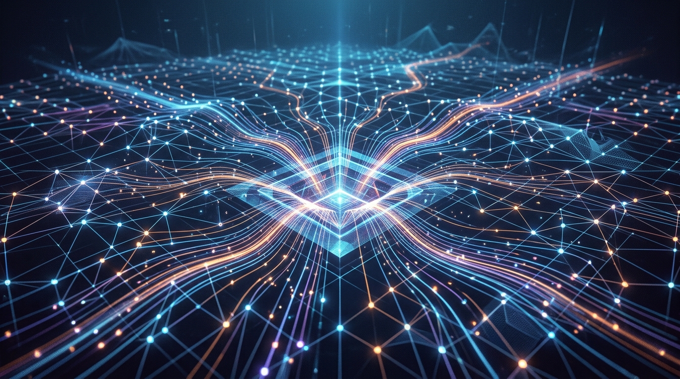 Abstract visualization of a digital data network representing user-generated levels.