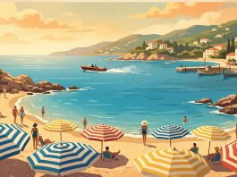 A conceptual 1960s Mediterranean beach setting representing a film production in .