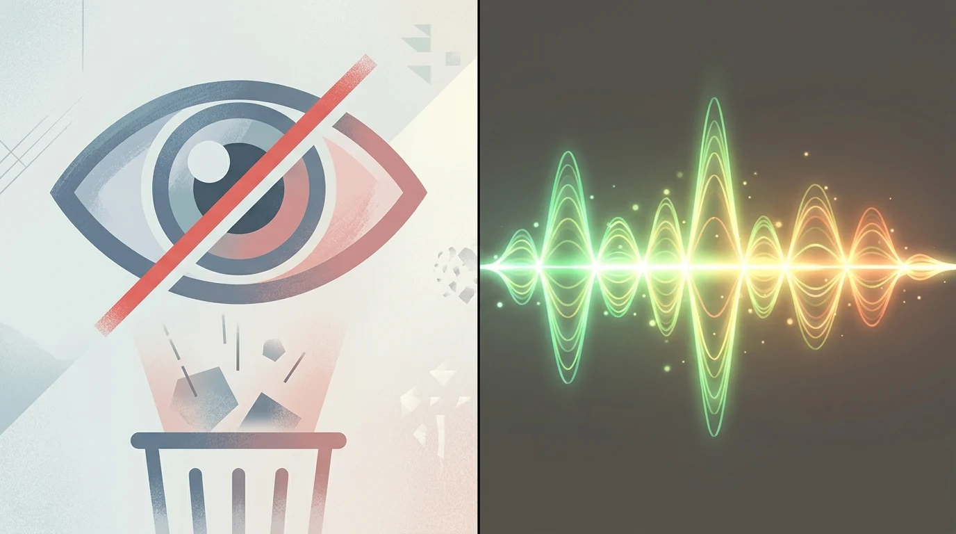 Conceptual graphic illustrating the deletion of visual data and retention of audio data.