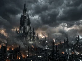 Conceptual atmospheric sci-fi architecture representing the scale of a grimdark universe.
