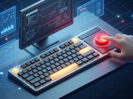 A conceptual illustration of a computer interface with highlighted troubleshooting tools.