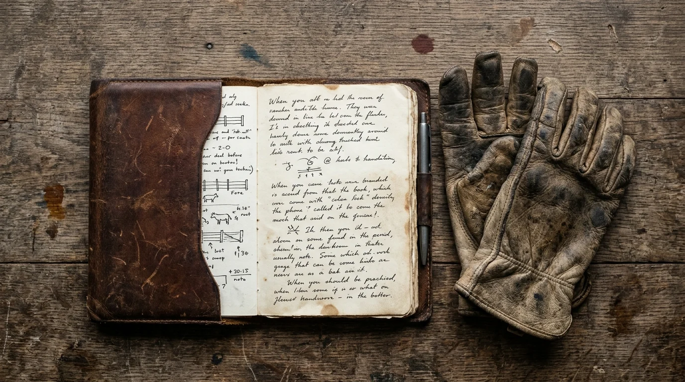 How Taylor Sheridan Planned Kayce Dutton's Marshals Spinoff During Yellowstone Season 1 1 A leather notebook and ranching gloves on a rustic wooden table.