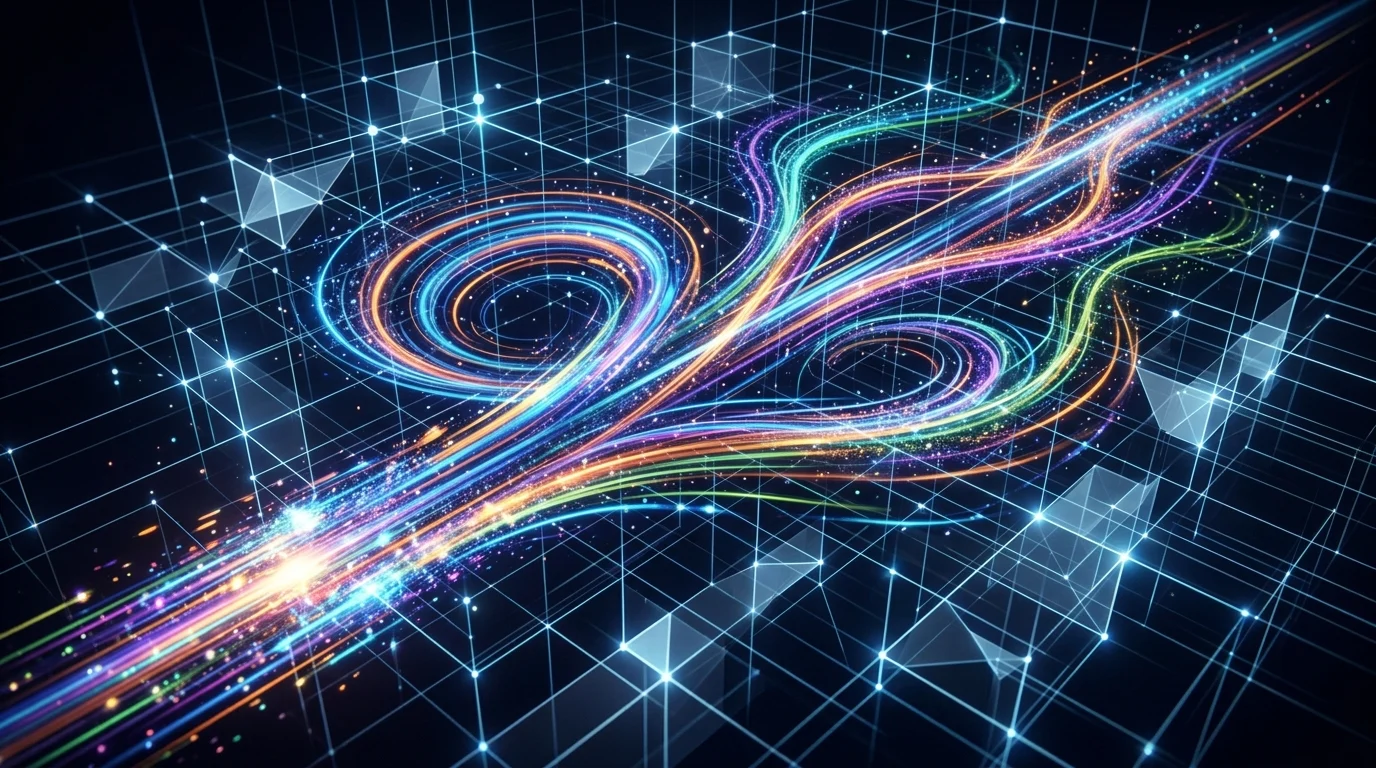 Abstract representation of high-speed 3D movement and physics.