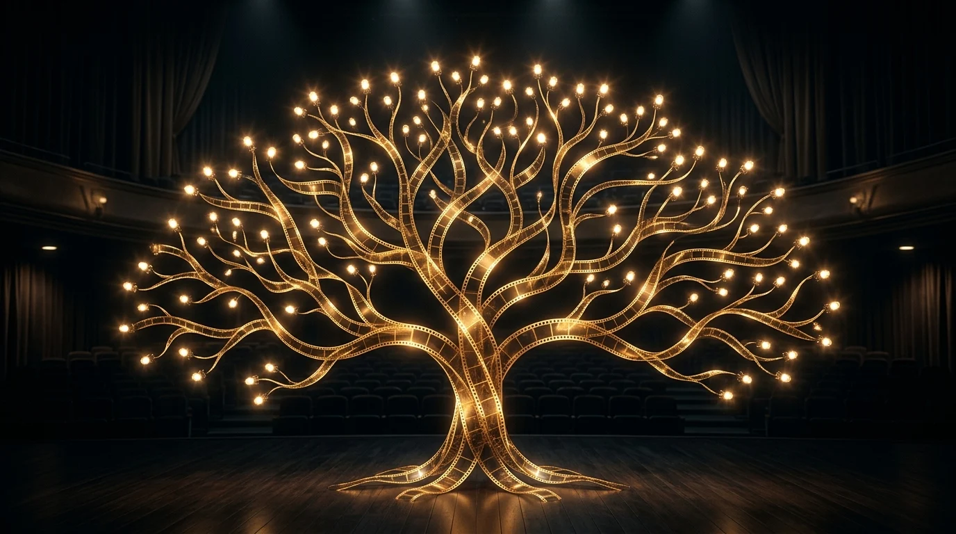 Abstract family tree made of film strips and spotlights.