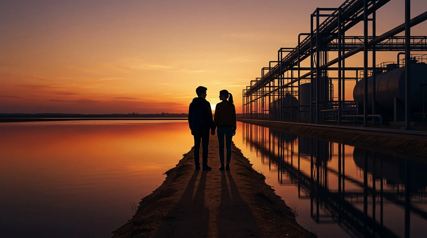 Lu Po-shun’s ‘Will You Still Be My Friend’ Explores Adolescent Friendship Amid Taiwan’s Green Energy Shift 1 Silhouettes of two teenagers standing in a rural industrial setting.