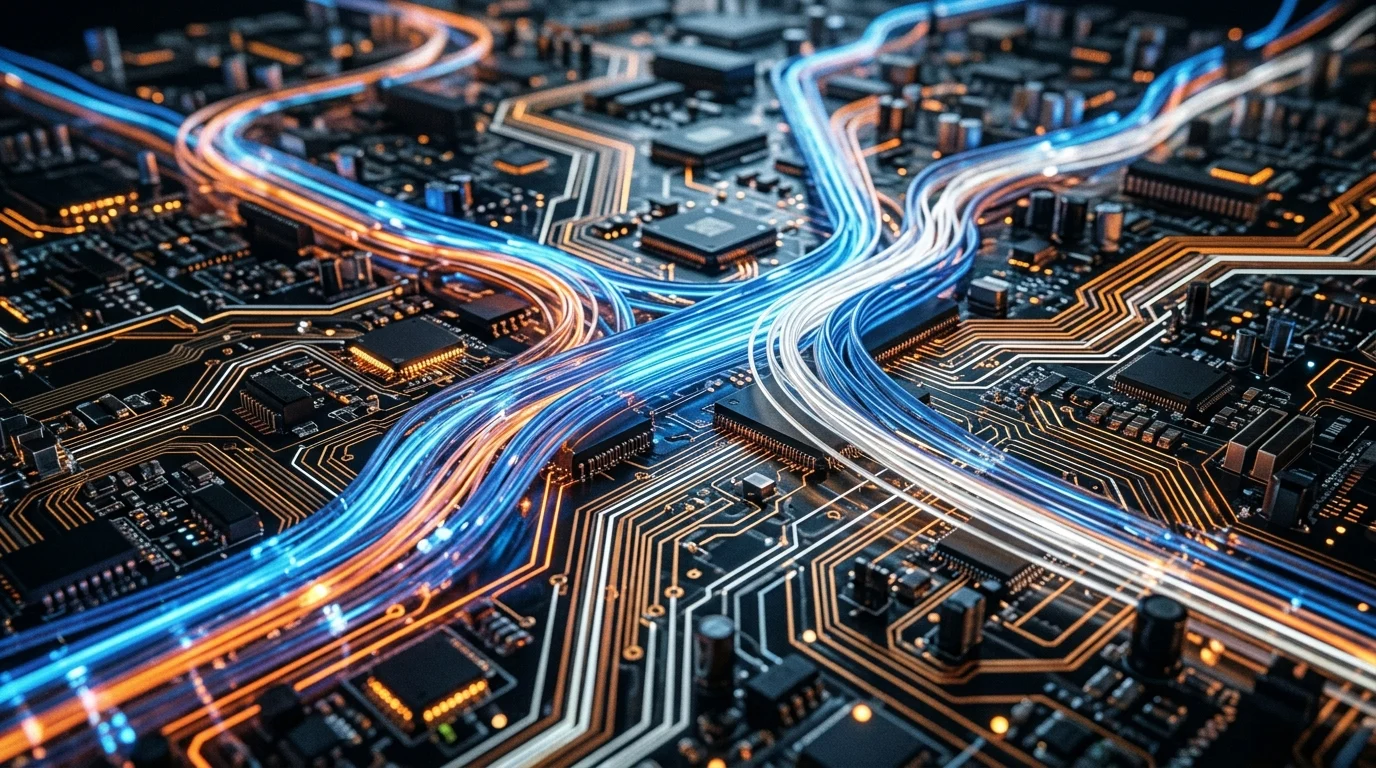 Conceptual close-up of high-speed data infrastructure.