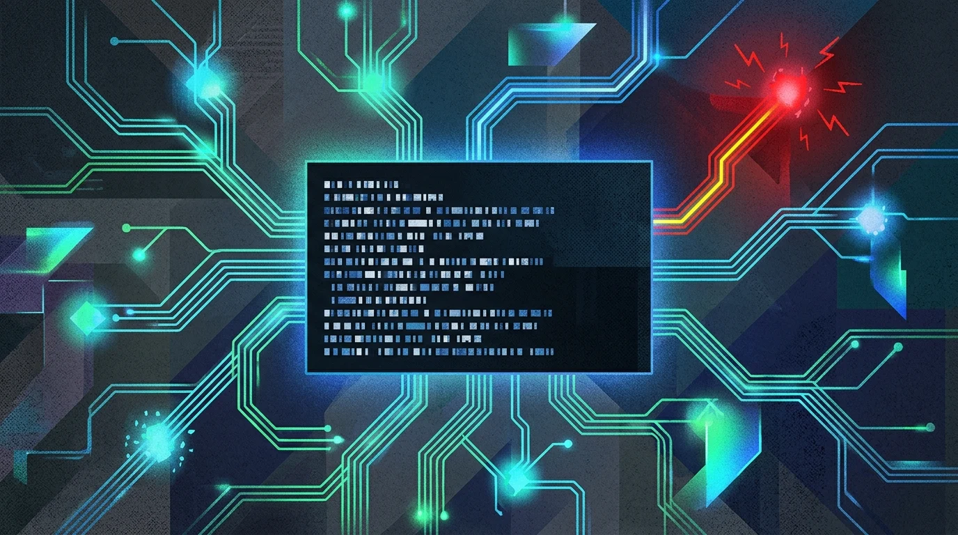Conceptual abstract image of code execution and network security monitoring.