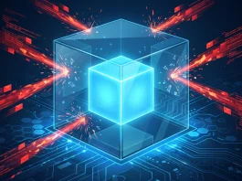 A conceptual 3D rendering of a secure digital sandbox environment with data streams.
