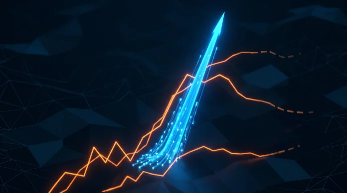amazon-growth-divergence-concept A conceptual 3D data chart showing divergent growth trends in a dark digital space.