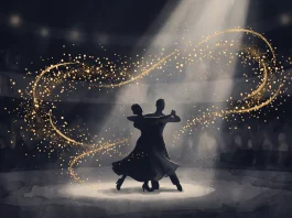 A conceptual silhouette of a ballroom dancer in a spotlight.