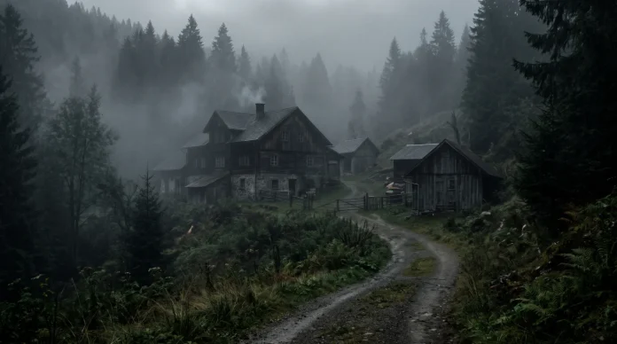 An eerie, fog-covered compound representing the cult setting of the series .