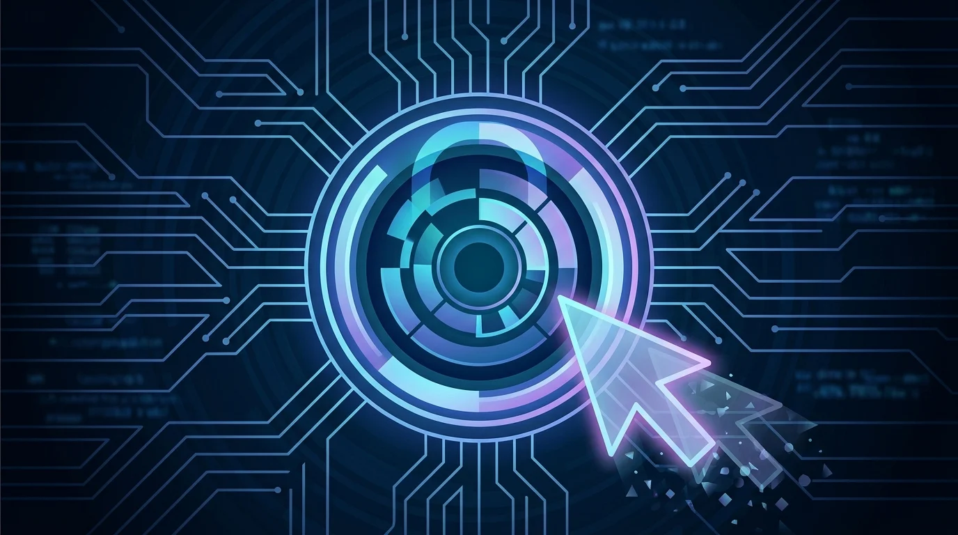 A digital padlock icon with glowing data pathways representing automated access.