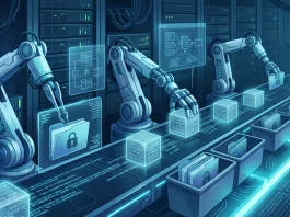 Conceptual image of automated digital processing arms representing high-volume phishing operations.