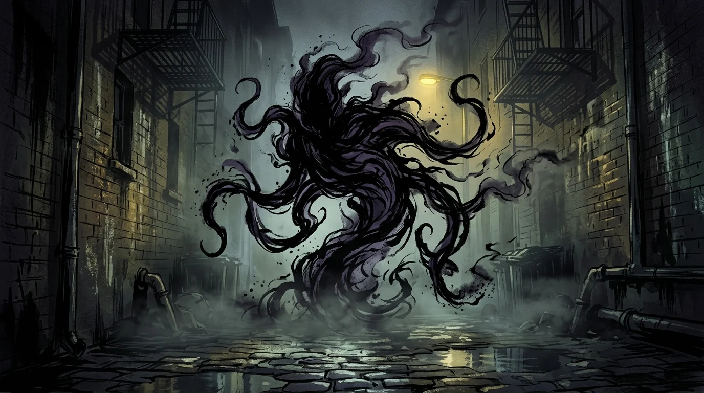 Conceptual animation style for a gothic horror film featuring ink-like textures.