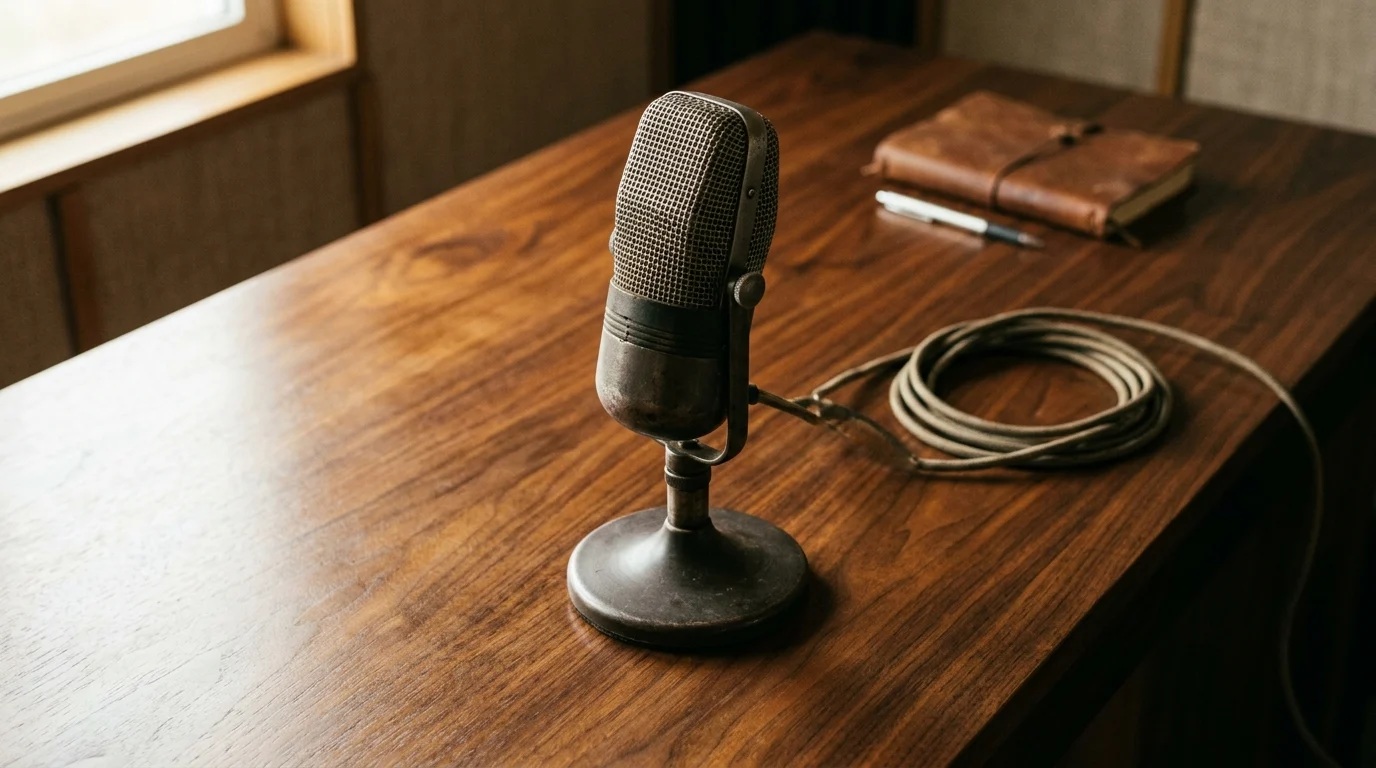 A conceptual image of an empty broadcast microphone.