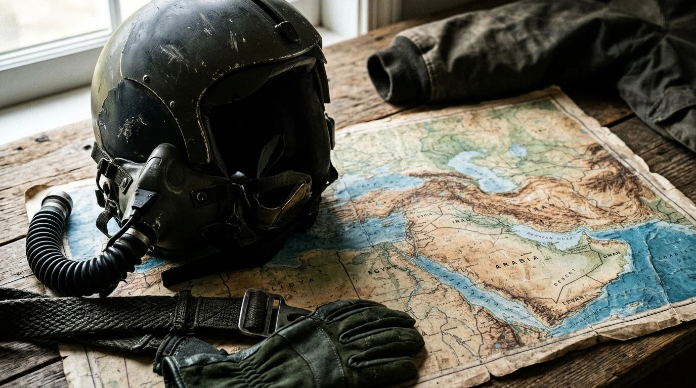 A pilot's helmet sitting on a navigational map of and surrounding regions.