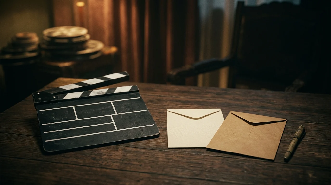 A film clapboard next to two envelopes symbolizing an election choice.