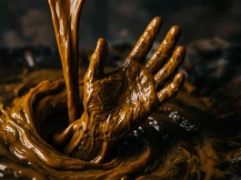 A conceptual close-up of a morphing clay-like substance forming a hand.