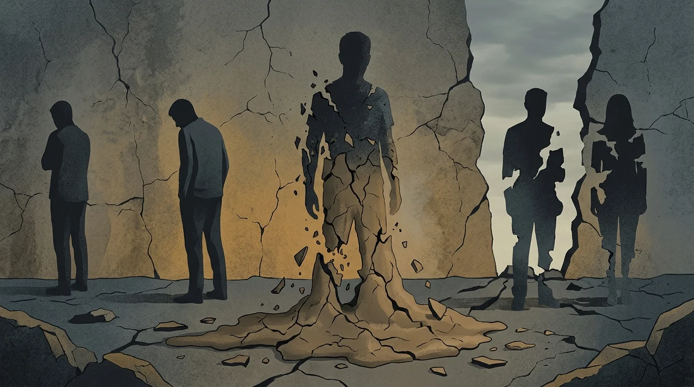 James Watkins Explains Aaron Paul’s Five-Second Cameo in Clayface 1 A conceptual image of a figure dissolving into mud from a family anonymous silhouettes.