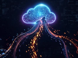 Abstract visualization of data leaking from a digital cloud icon.